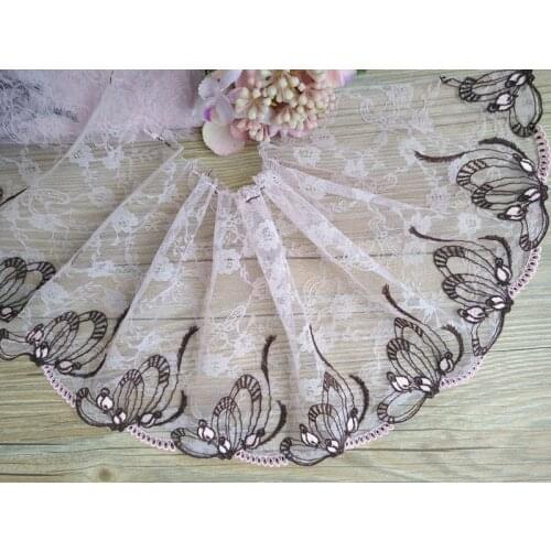 2Yards Pink Navy Embroidered Lace Trim Dress Decoration Mesh Tulle Fabric Lingerie Dolls Dress Handmade Clothes Accessories