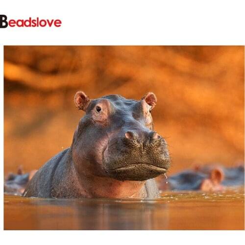 5D DIY Diamond Painting Hippopotamus Animal Full Square Round Drills 3D Embroidery beaded Cross Stitch kits mosaic decor home