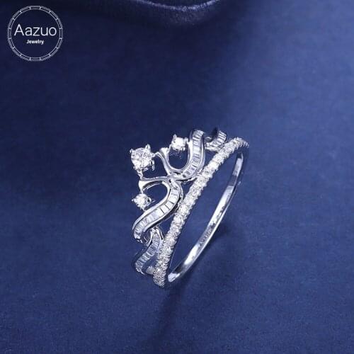 Aazuo 18K White Gold Real Diamond 0.35ct H SI1 Crown Ring for Woman Charm Jewelry Fashion Love Gift tiny thin Au750 Real Gold