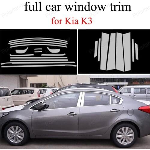 Car Styling Stainless Steel full Window Trim with center pillar Decoration Strips Accessories For K-ia K3