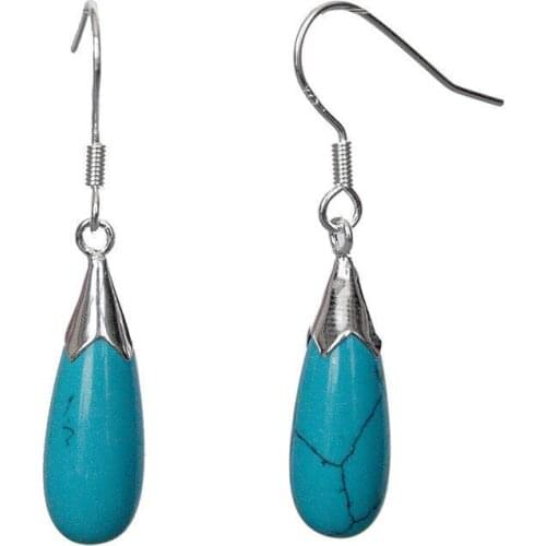 Mujer wedding good New Pair Blue stone Drop Dangle Earring 1 1/2" JEWELRY women sterling--jewelry