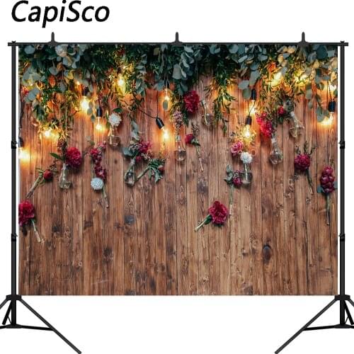 Capisco photography backdrop rustic wedding lamp Wooden wall rose party background custom photocall photobooth photo shoot prop