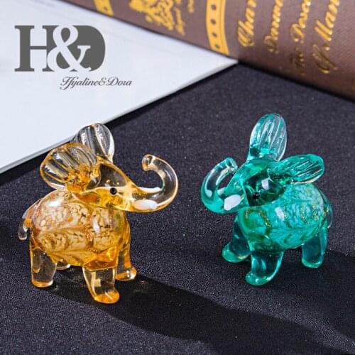 H&D Hand Blown Art Glass Craft Miniature Liuli Animal Mini Elephant Figurine Collections Home Decoration Craft Boy Girl Gift