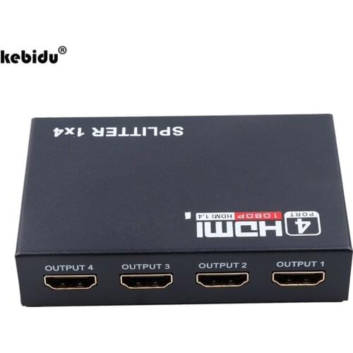 Kebidu High Quality 5.1Gbps HDMI Splitter 1X4 4 Port Hdmi Hub Repeater Amplifier 1.4 3D 1080p 1 in 4 out With EU/US Power Supply