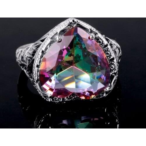 Retro Rainbow Gemstone Rings Women 925 Sterling Silver Vintage Colored Rings Gothic Big Gems Heart Jewelry Ring Woman Gifts 2020