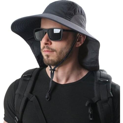 Summer Sun Hat Men Women Cotton Boonie Fishing with Neck Flap UV Protection Neck Cover Outdoor Sunshade Cap Fishing Accessories