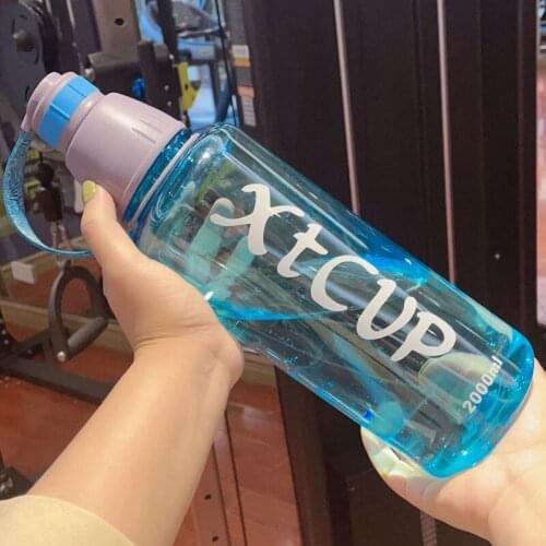 Fashion 1000/2000ml BPA Free Gray Rose Red Portable Plastic Sports Hiking Fitness Straw Water Bottle Space Cup Waterbottle