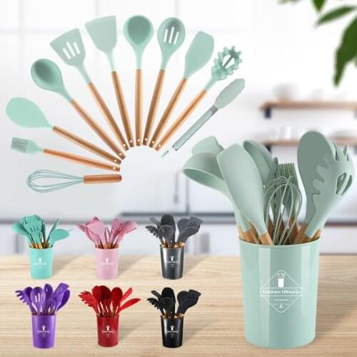 Kitchen Utensils Sets Cookware Tools Kitchen Cooking Set Spatula Tongs Shovel Spoon Oil Brush Wooden Handle With Storage Box