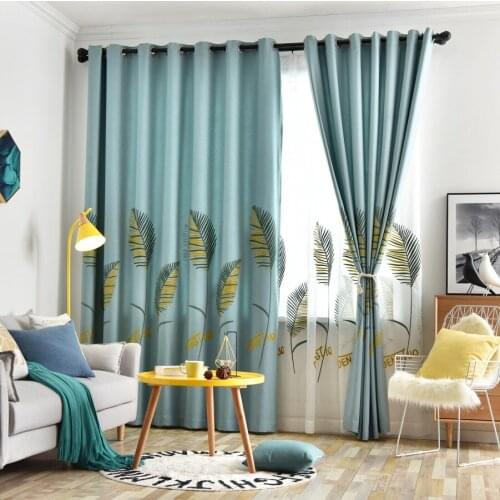 Nordic Style Upscale Curtains for Living Room Bedroom Embroidered Leaves Hipster Imitation Linen Embroidered Curtain Fabric