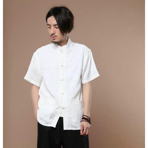 New Design Short Sleeve Cotton Traditional Chinese Clothes Tang Suit Top Men Kung Fu Tai Chi Clothes for Men Blouse
