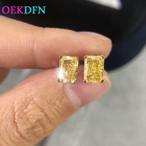 OEKDFN Luxury 100% 925 Sterling Silver Stud Earrings Created Moissanite Citrine Gemstone Ear Studs Wedding Party Fine Jewelry