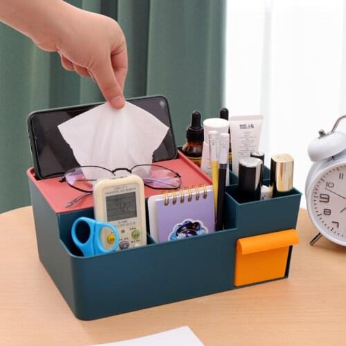 Tissue Storage Box Household Multifunctional Living Room Remote Control Cosmetics Cellphone Storage Holder Tabletop Organizer