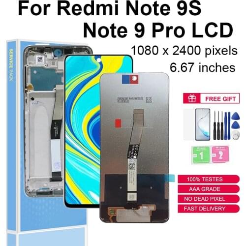 Original For Xiaomi Redmi Note 9S LCD Display For Redmi Note 9 Pro LCD Screen Digitizer Assembly Replacement Parts With Frame
