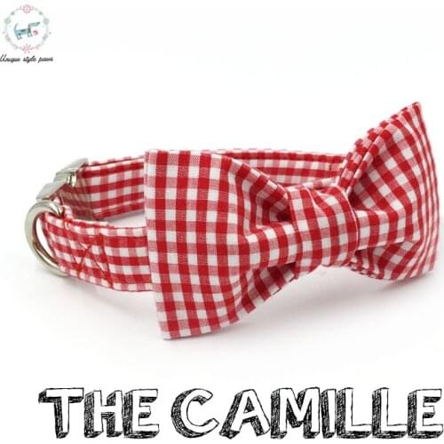 Red Lattice Dog Collar And Leash Set With Bow Tie Personal Custom Pet Puppy Designer Product Dog &Cat Necklace Xs-Xl