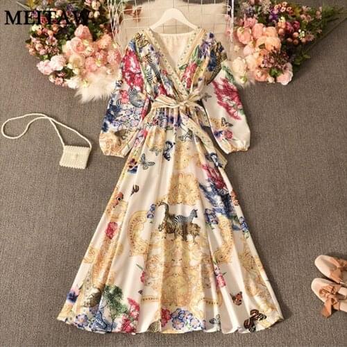 2021 Women Boho Wrap Summer Long Dress Ladies Deep V Neck A Line Sundress Female Floral Print Elegant Party Dress With Belt