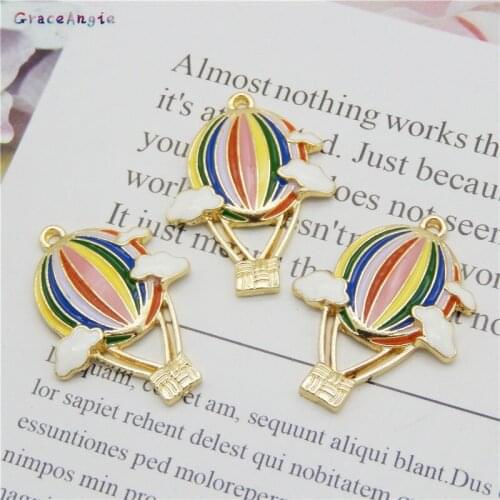 2pcs Enamel Pendant hot air balloon charms alloy metal jewelry accessories handmade Necklace 3.1*2.3cm Party Decorate Rainbow