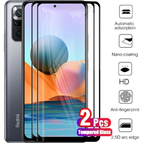 2pcs full cover on redmi note10 tempered glass for xiaomi redmi note 10 pro 10s 10pro protective glass redme redmy note10s coque