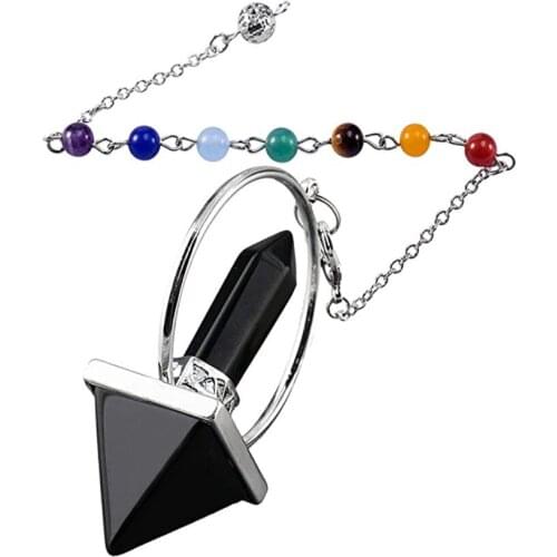 FYSL Silver Plated Black Obsidian Stone Pyramid Pendant Rock Crystal Pendulum for Dowsing Jewelry