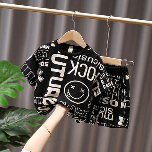 Casual Kids Clothes 2 Piece Set Clothing letter Cool Boy T-shirt + Shorts Clothing Boys Tracksuit Children Baby Clothes outfit