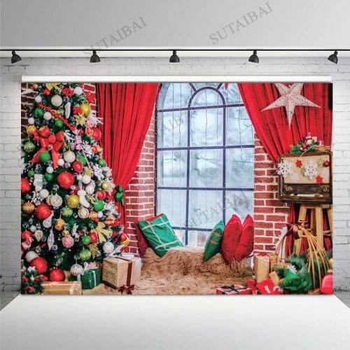 Merry Christmas Backdrop for Photography Christmas Tree Gift Photo Backdrop Xmas Holiday Party Decoration Background PhotoStudio