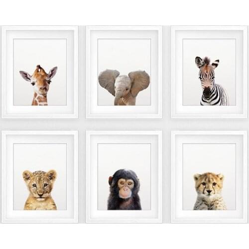 Safari Baby Animals Canvas Poster Nursery Lion Tiger Wall Art Print Modern Animal Painting Nordic Kid Bedroom Decoration Picture