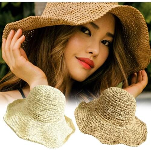 UV Protection Foldable Hat Fashion Summer Straw Hat Woman Beach Sun Hats Outdoors Leisure Journey Vacation Hat Accessories 2021