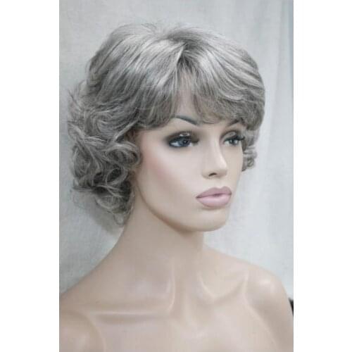 Shun MISS 001886 ashion gray curly womens short wavy full wig for everyday