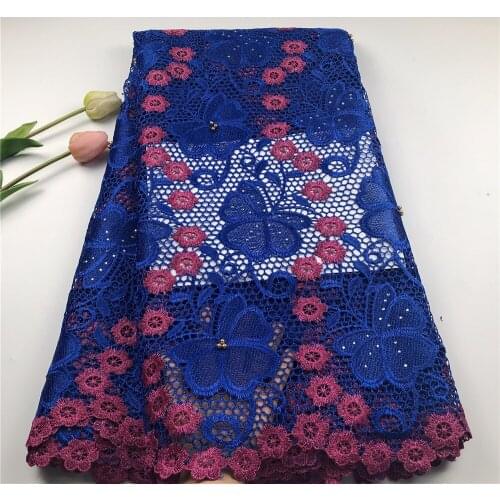 Blue Red Color African Lace Fabric High Quality Nigerian Lace Fabric 2019 Cord Tulle French Laces Fabrics With Stones/Beaded FSF