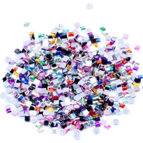 Mixed 2mm 1500pcs Square AB Nail Art Rhinestones DIY Non Hotfix Flatback Acrylic Nail Stones Gems For 3D Nails Art Decorations