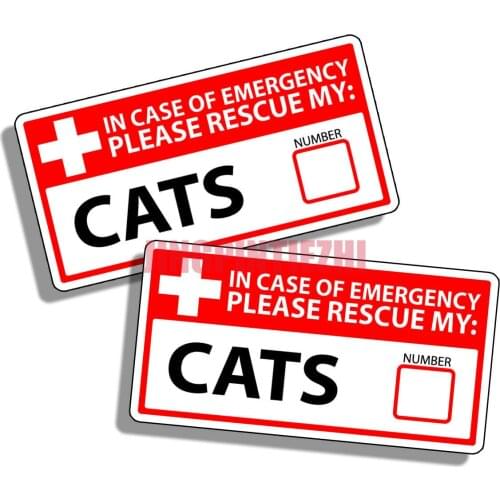 Personality 2x Cat Emergency PET Rescue Sticker First Aid Fire Safety Window Door Decal 911 Racing Motorcycle Helmet Stickers