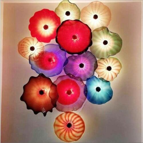 Home Decoration Wall Art for Living Room Corrider 10pcs Multi Colored LED Wall Light Mouth Blown Murano Glass Plate Wall Sconces