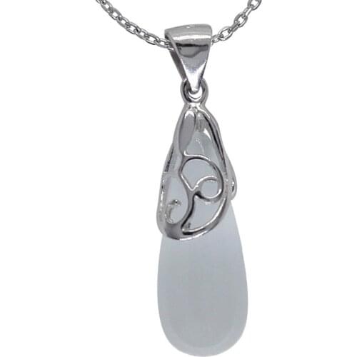 Waterdrop Opal Pendant 100% Solid 925 Sterling Silver Pendant with White Opal Stone