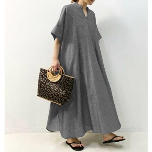 Loose Women Dress Summer Korean Japan A Line Grey Long Maxi Robe Femme Vestiods 2021 New Chic Pullover Solid Zaing Dresses