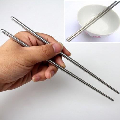 1 Pair Stainless Steel Chopsticks Non-slip Reusable Chopstick Home Kitchen Food Sticks E7