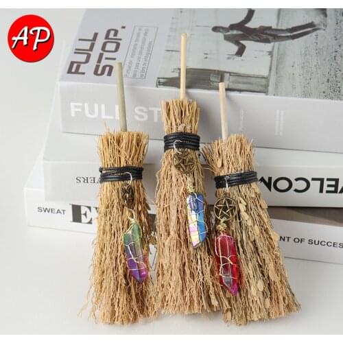 1PC Clear Quartz Column Electroplating Color Single Crystal Witch Broom Decoration Christmas Day Holiday Party Gifts