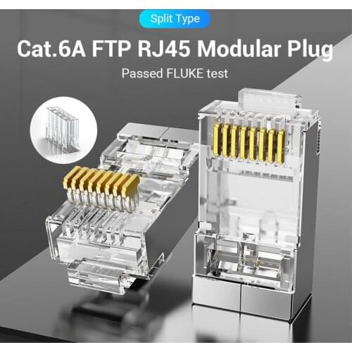 10pcs/pack Cat6 RJ45 Connector Ethernet Cable Head Plug Gold-plated Cat 6 10 Gigabit Shielded Head Network Cable Rj45 Head Plug