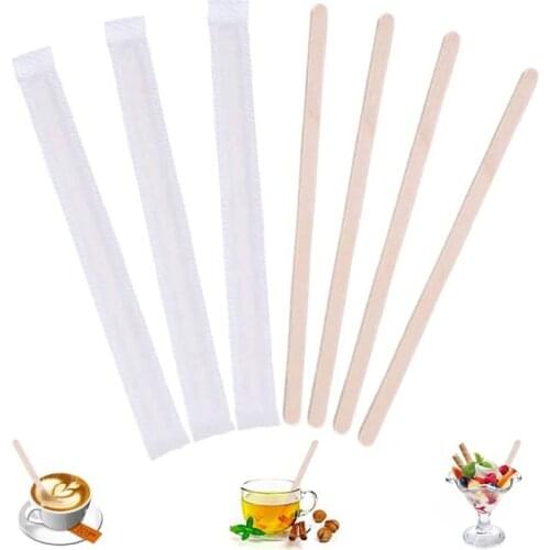 100pcs 5.5 Inch Disposable Wood Coffee Stir Sticks Stirrers Individually Paper Wrapped Drink Stirrers for Coffee Tea Beverage