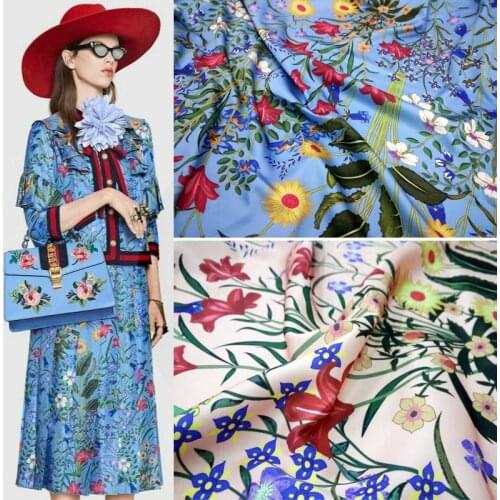 140cm Width Fashion Vine Flower Printed Imitate Silk Satin Fabric For Woman Dresses Blouse Scarf DIY Cloth Sewing Material
