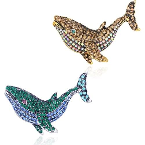 36*56mm Cute Fashion Jewelry Sea Animal Shark Rhinestone Crystal Brooch Pin