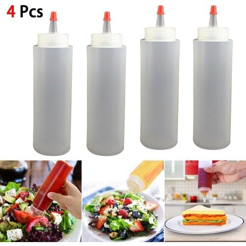 4PCS 250ml Plastic Needle-nosed Bottle With scale Squeeze Bottle With Leak-Proof Cap Sauce Bottle Salad Bottle Squeezable Bottle