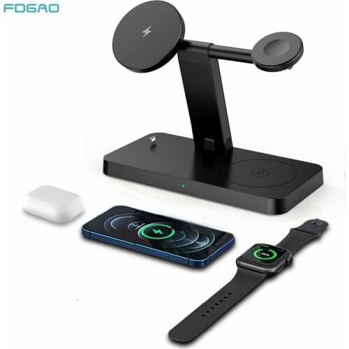 3 in 1 15W Qi Magnetic Wireless Charger Stand Dock For Magsafe iPhone 12 Pro Max Fast Charging For Apple Watch 6 5 4 Airpods Pro