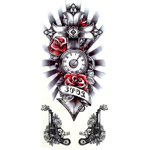 5PCS Revolver Waterproof Temporary Tattoos Men Henna Tattoo Stickers Redemption Of The Cross Fake Tatoos Temporary For Women