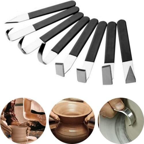 8pcs/set Multi-purpose Stainless Steel Pottery Wax Clay Sculpture Carving Fettling Trimming Tool Set with Soft Rubber Handle