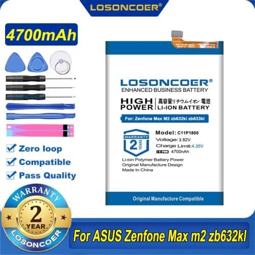100% Original LOSONCOER 4700mAh C11P1805 Battery For ASUS Zenfone Max M2 ZB632KL ZB633KL M2 Dual SIM
