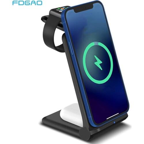 3 in 1 Qi Wireless Charger Foldable Stand For iPhone 12 11 XS XR X 8 Fast Charging Station for Apple Watch 6 Airpods Pro iWatch