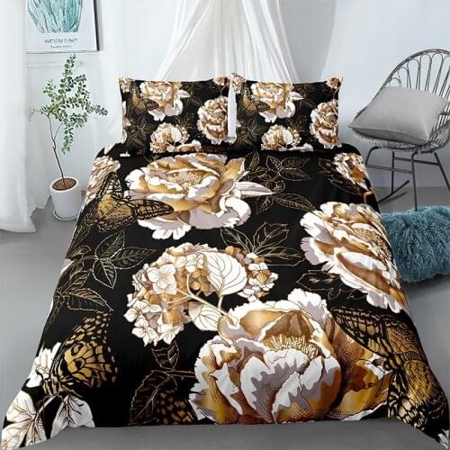 Black White Flowers Bedding Set Comforter Fashion Elegant 3D Print Luxury Duvet Cover Set Home Textile Queen King Single Size