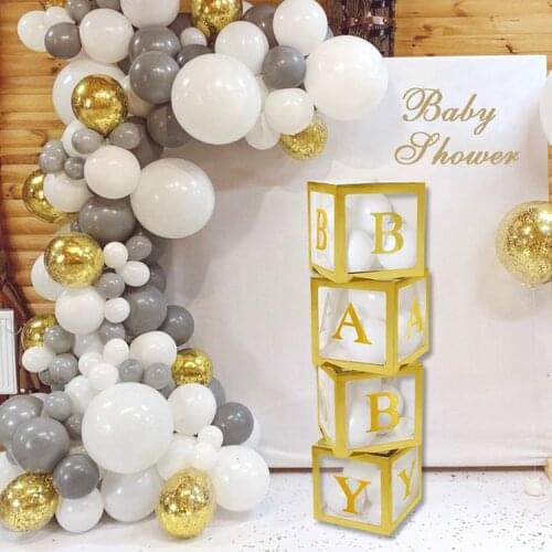 Boy Girl Baby Shower Decor DIY Gold Transparent Name Age Box Birthday Party Decor Kids Supplies BabyShower Christening
