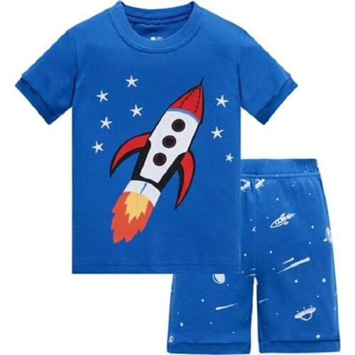 Blue Rocket Baby Boy Pajamas Clothes Sets 100% Cotton Cartoon Kids Home Wear 2 3 4 5 6 7 8Year Children Tee Shirts Shorts
