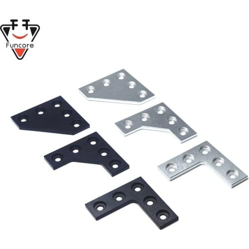 FUNCORE 5 Hole L Type Black/Silver Joint Board Plate Corner Angle Bracket Connection Joint Strip for 2020 Aluminum Profile