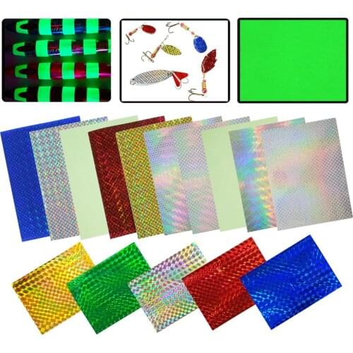 15Pcs/Set Holographic Adhesive Film Flash Tape For Fishing Lure Making Tying Materail Metal Hard Baits Luminous Sticker